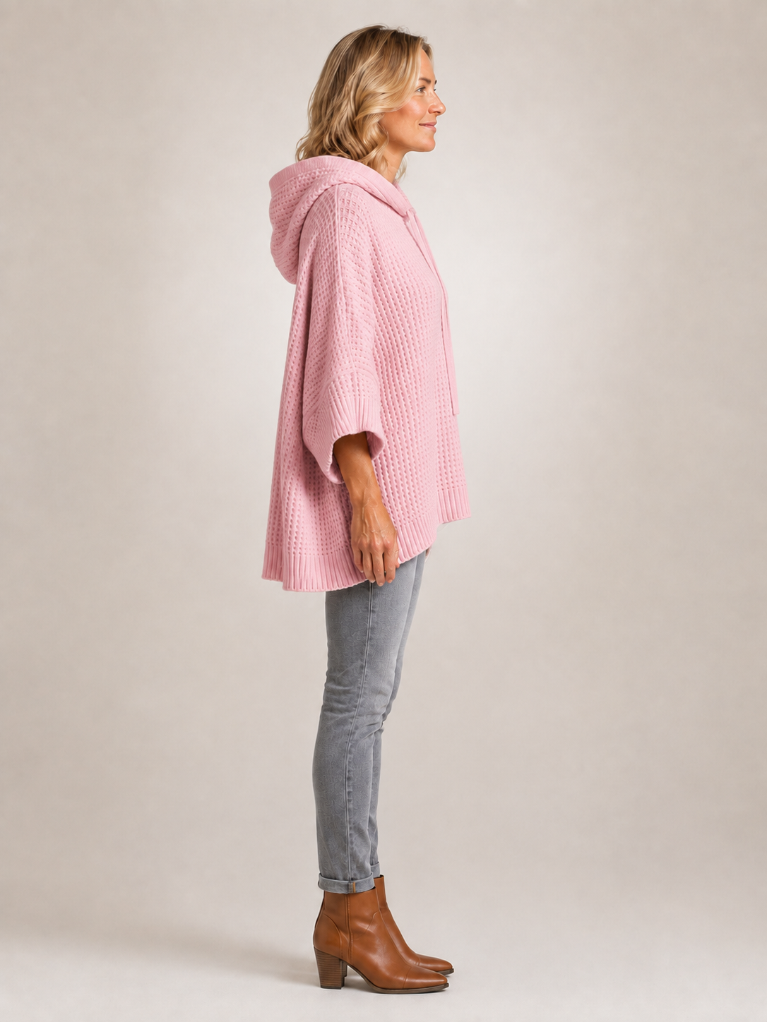 Capucine | Sweter oversize z kapturem z dzianiny waflowej