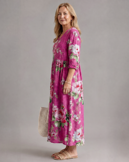 Cécile — Robe longue à roses vintage