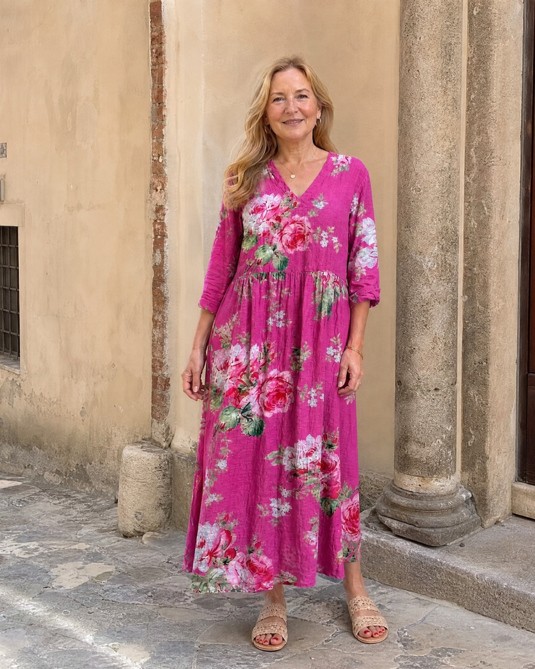 Cécile — Robe longue à roses vintage