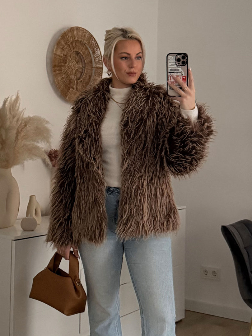 Sophie – kurtka ze sztucznego futra, kolor brązowy