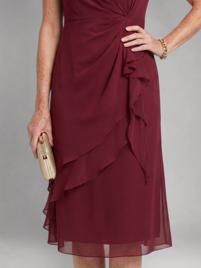Philippa — Robe midi à volants et taille torsadée