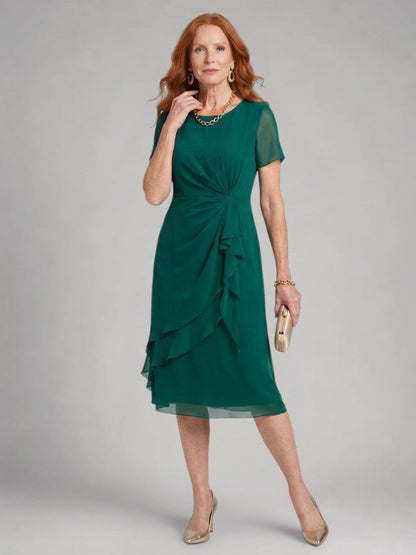 Philippa — Robe midi à volants et taille torsadée, coloris Vert émeraude