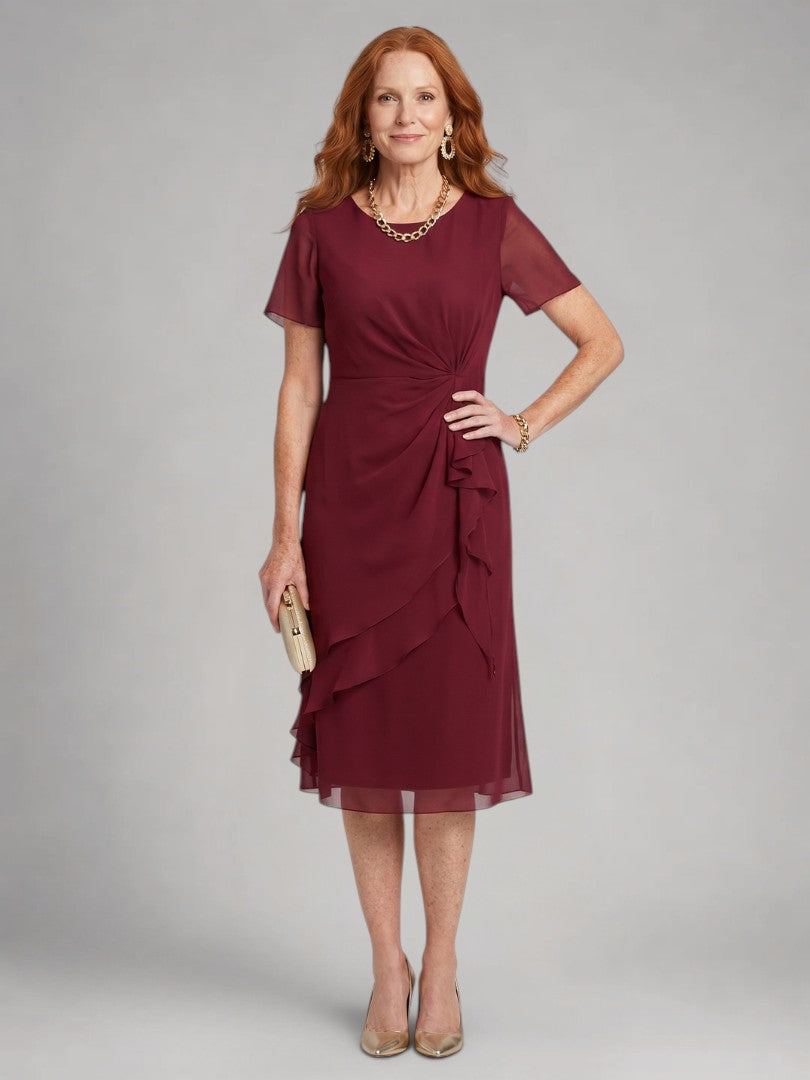 Philippa — Robe midi à volants et taille torsadée, coloris Bordeaux