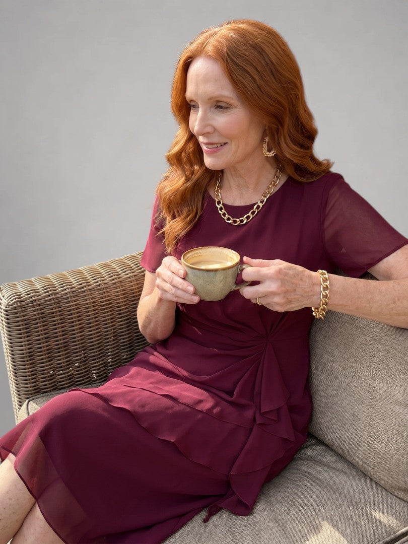 Philippa — Robe midi à volants et taille torsadée