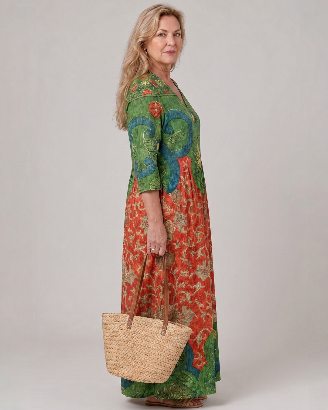 Simone — Robe longue à motif vintage abstrait