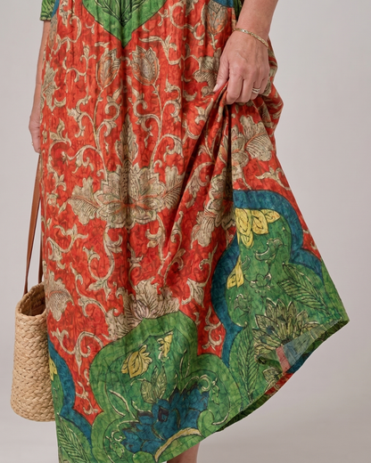 Simone — Robe longue à motif vintage abstrait