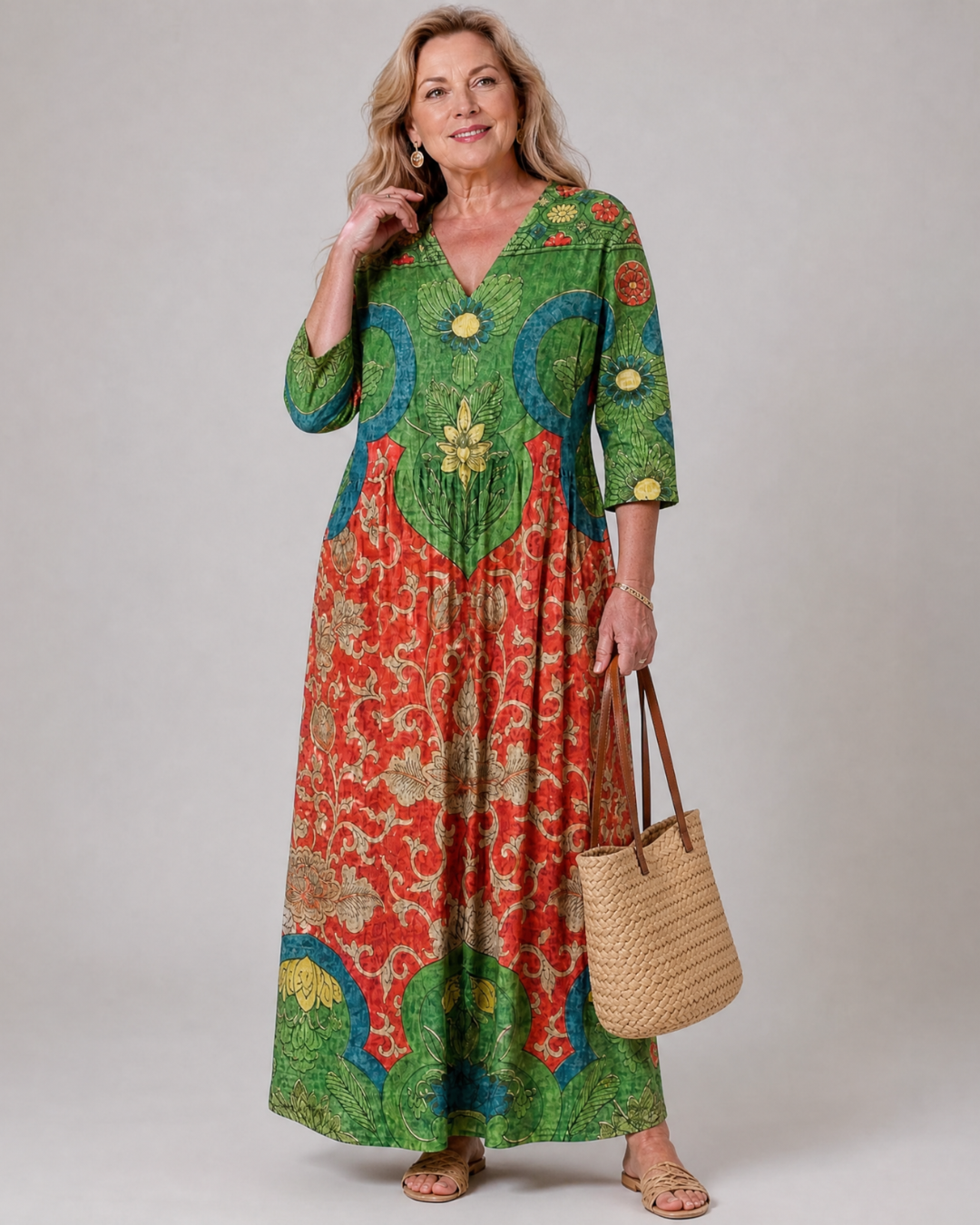 Simone — Robe longue à motif vintage abstrait