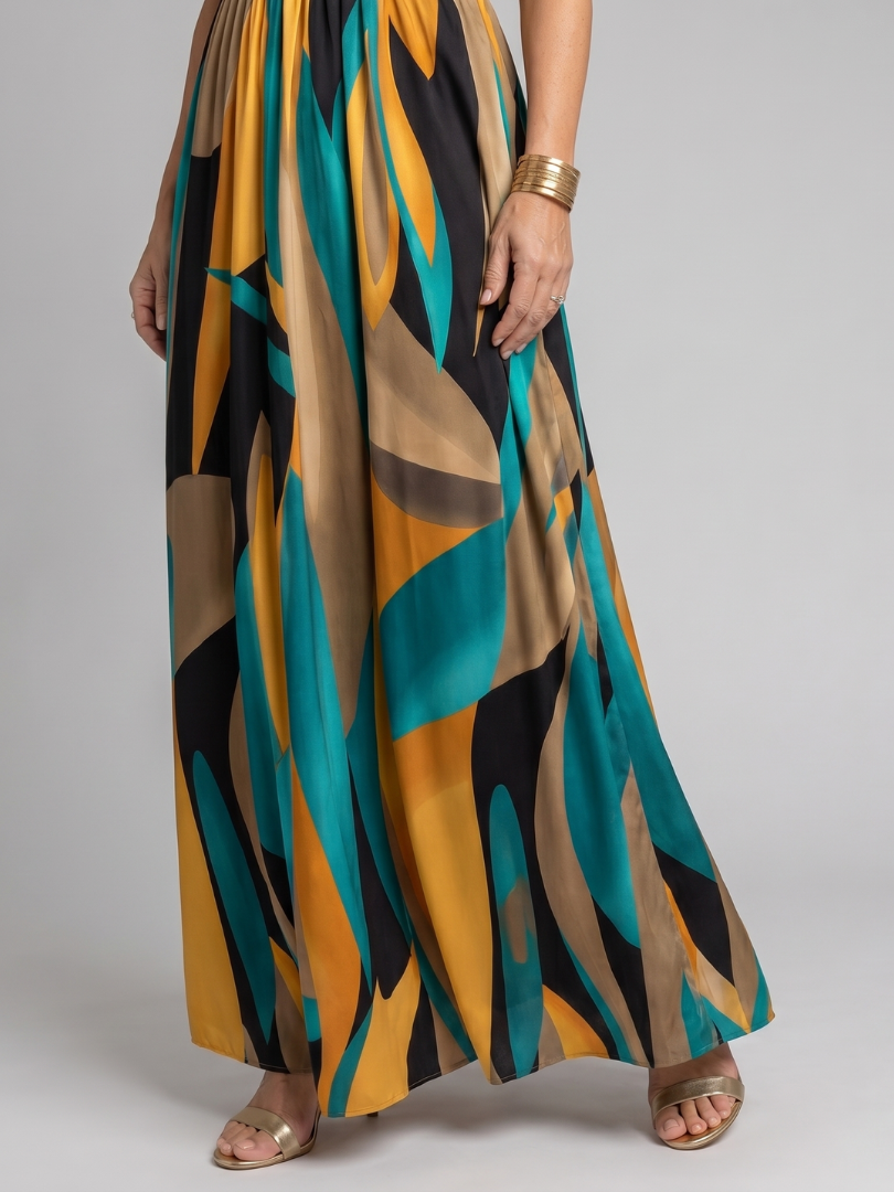 Ségolène — Robe longue à imprimé abstrait et ceinture