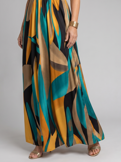 Ségolène — Robe longue à imprimé abstrait et ceinture