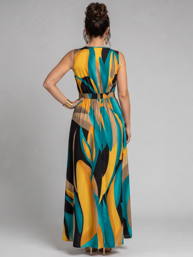 Ségolène — Robe longue à imprimé abstrait et ceinture