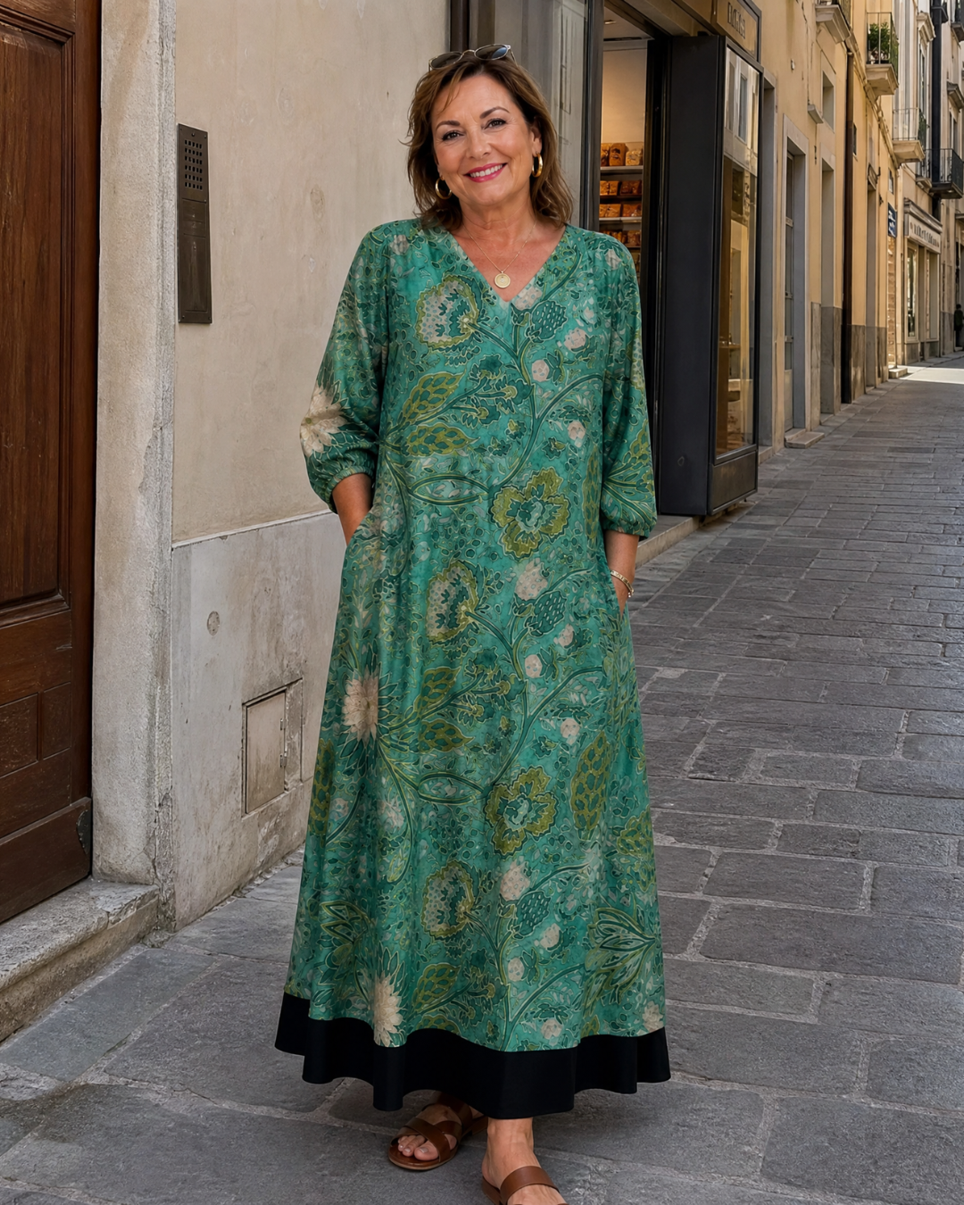 Ernestine — Robe longue à rinceaux botaniques