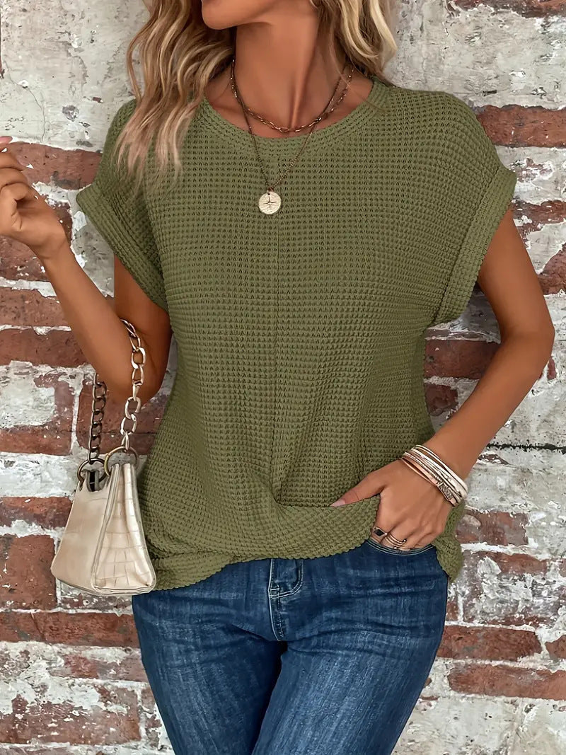 Urielle | T-shirt à texture gaufrée — Vert kaki