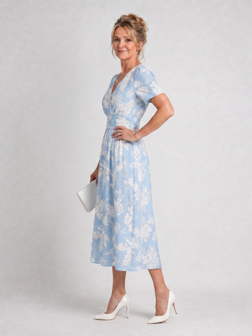 Léonide — Robe midi cache-cœur à taille froncée