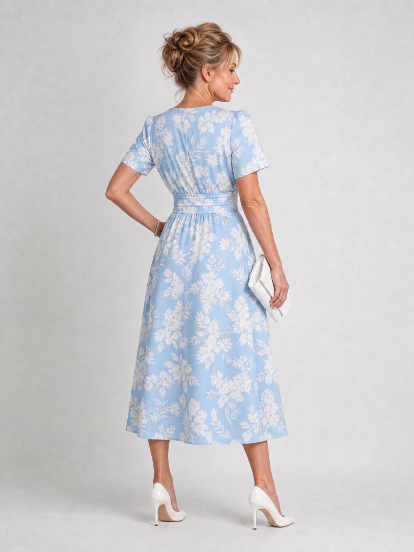 Léonide — Robe midi cache-cœur à taille froncée