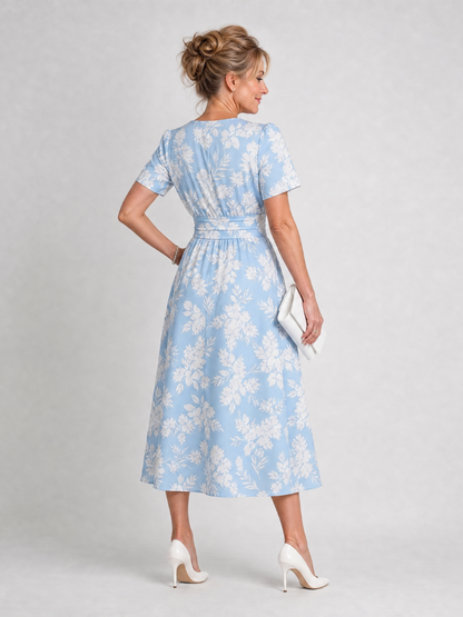 Léonide — Robe midi cache-cœur à taille froncée