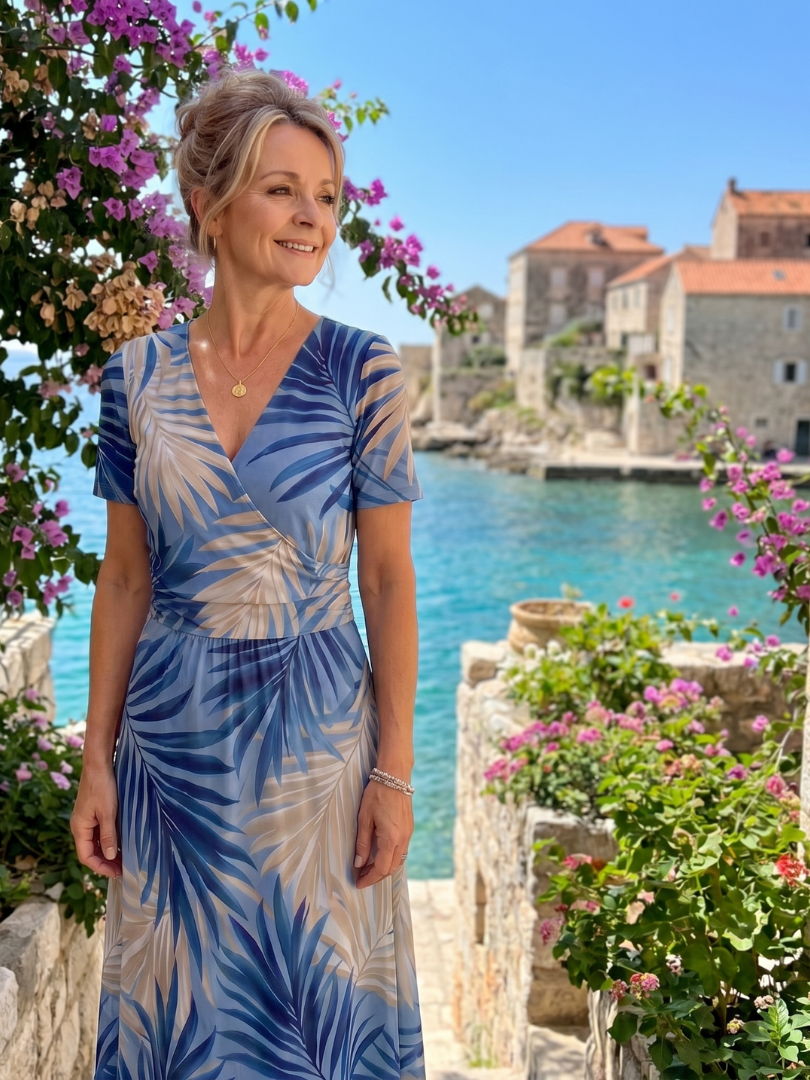 Léonide — Robe midi cache-cœur à taille froncée