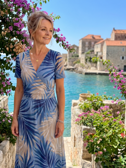 Léonide — Robe midi cache-cœur à taille froncée