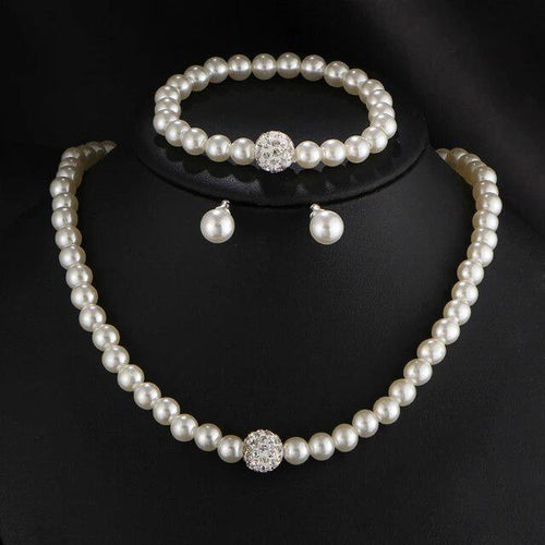 Thérèse | Parure trois pièces avec perles blanches – Vue 01