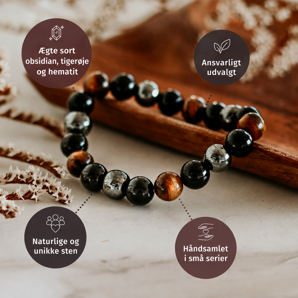 Bracelet Triple Protection en pierres naturelles avec détails produit