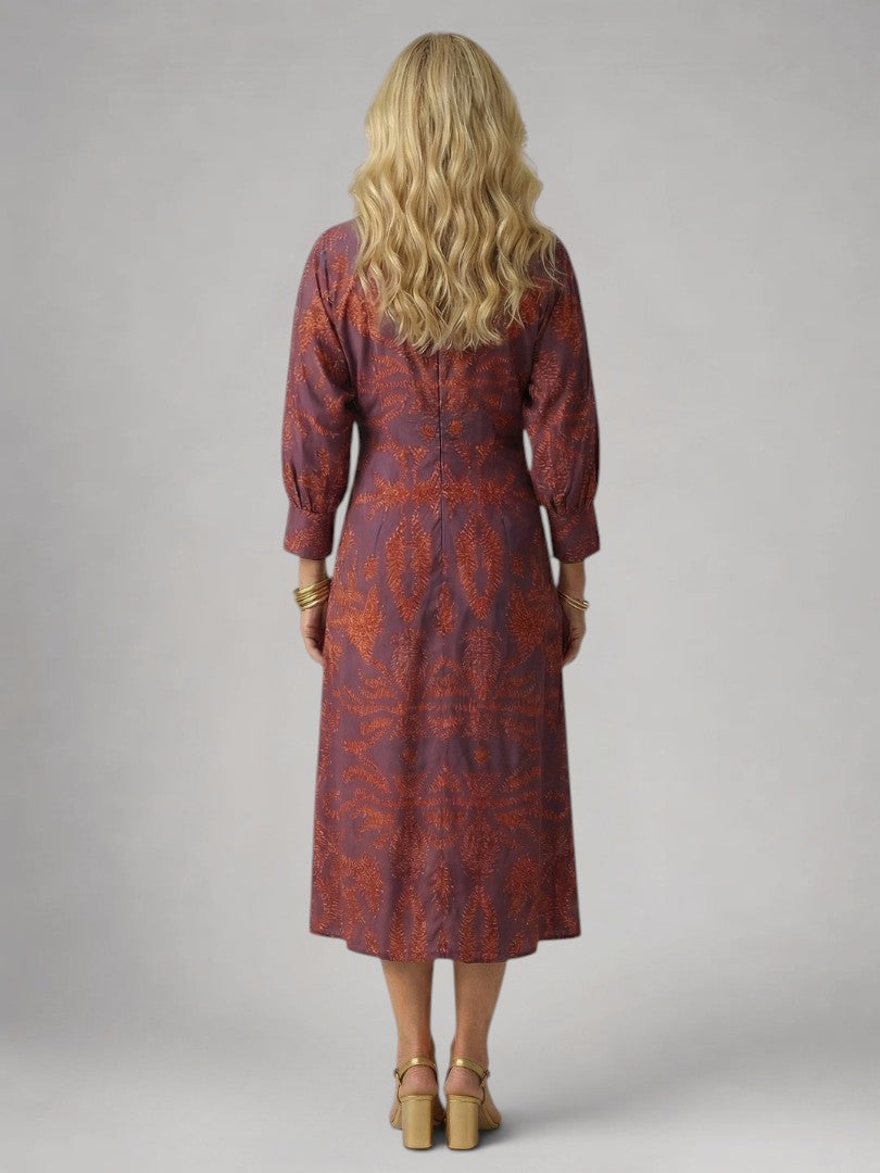 Sylviane — Robe midi drapée à manches longues