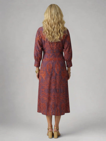 Sylviane — Robe midi drapée à manches longues