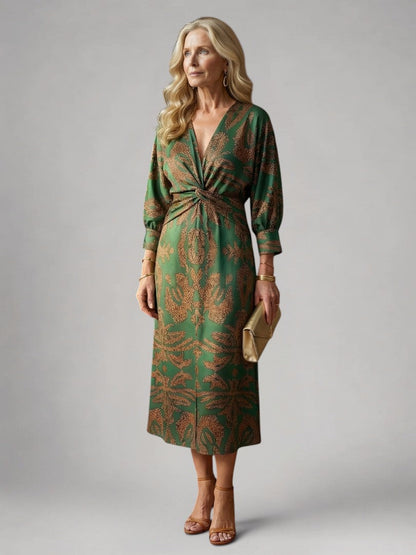 Sylviane — Robe midi drapée à manches longues