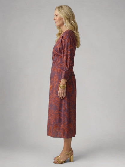 Sylviane — Robe midi drapée à manches longues