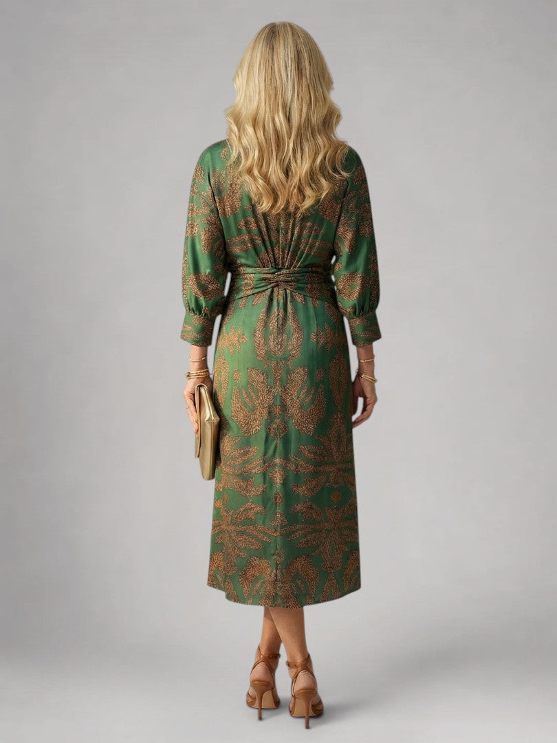 Sylviane — Robe midi drapée à manches longues