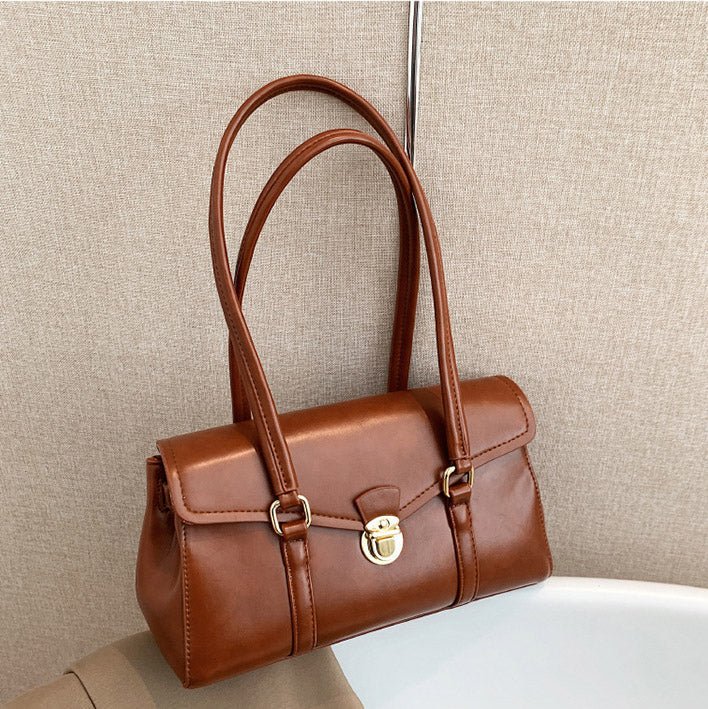 Sac porté épaule Travail Vintage cognac vu de trois quarts