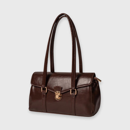 Sac porté épaule Travail Vintage brun foncé vu de côté