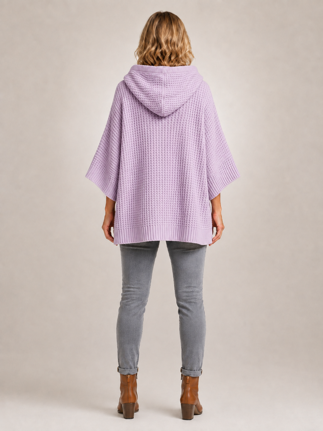 Capucine | Sweter oversize z kapturem z dzianiny waflowej