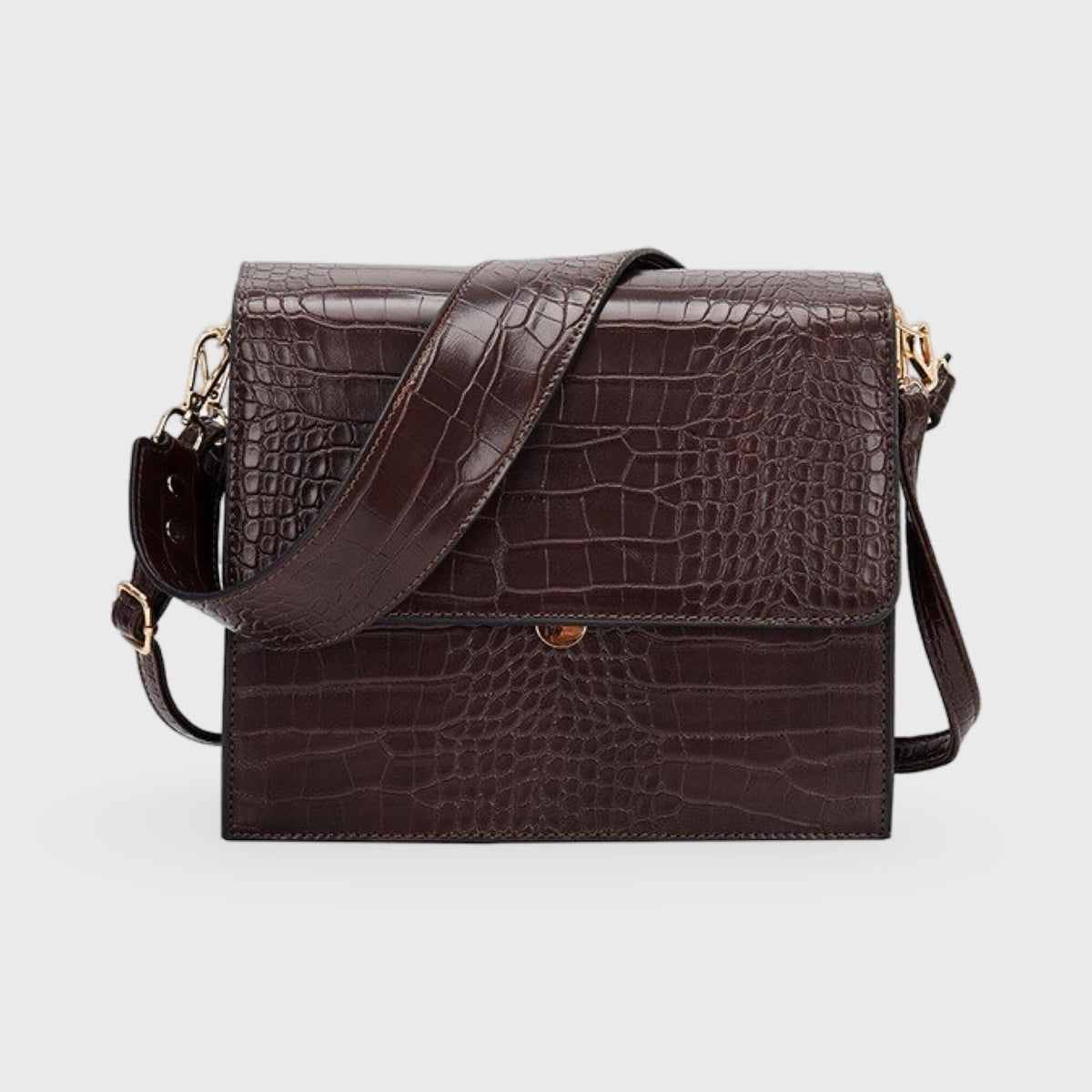 Sac bandoulière Croco Bureau brun foncé vu de côté
