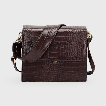 Sac bandoulière Croco Bureau brun foncé vu de côté