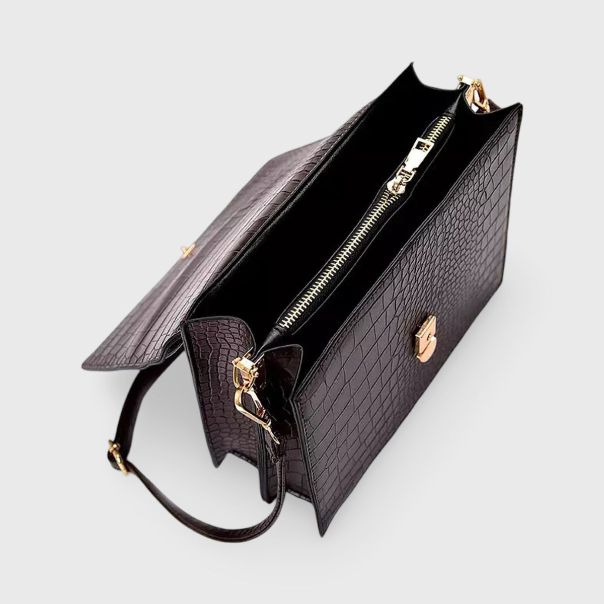 Sac bandoulière Croco Bureau brun foncé, photo détail