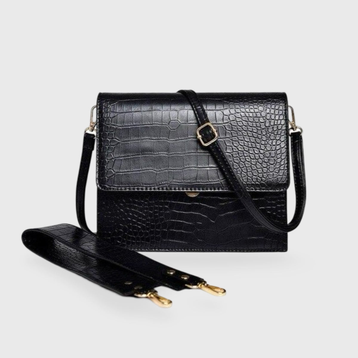 Sac bandoulière Croco Bureau noir vu de face