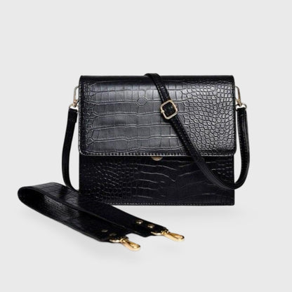 Sac bandoulière Croco Bureau noir vu de face
