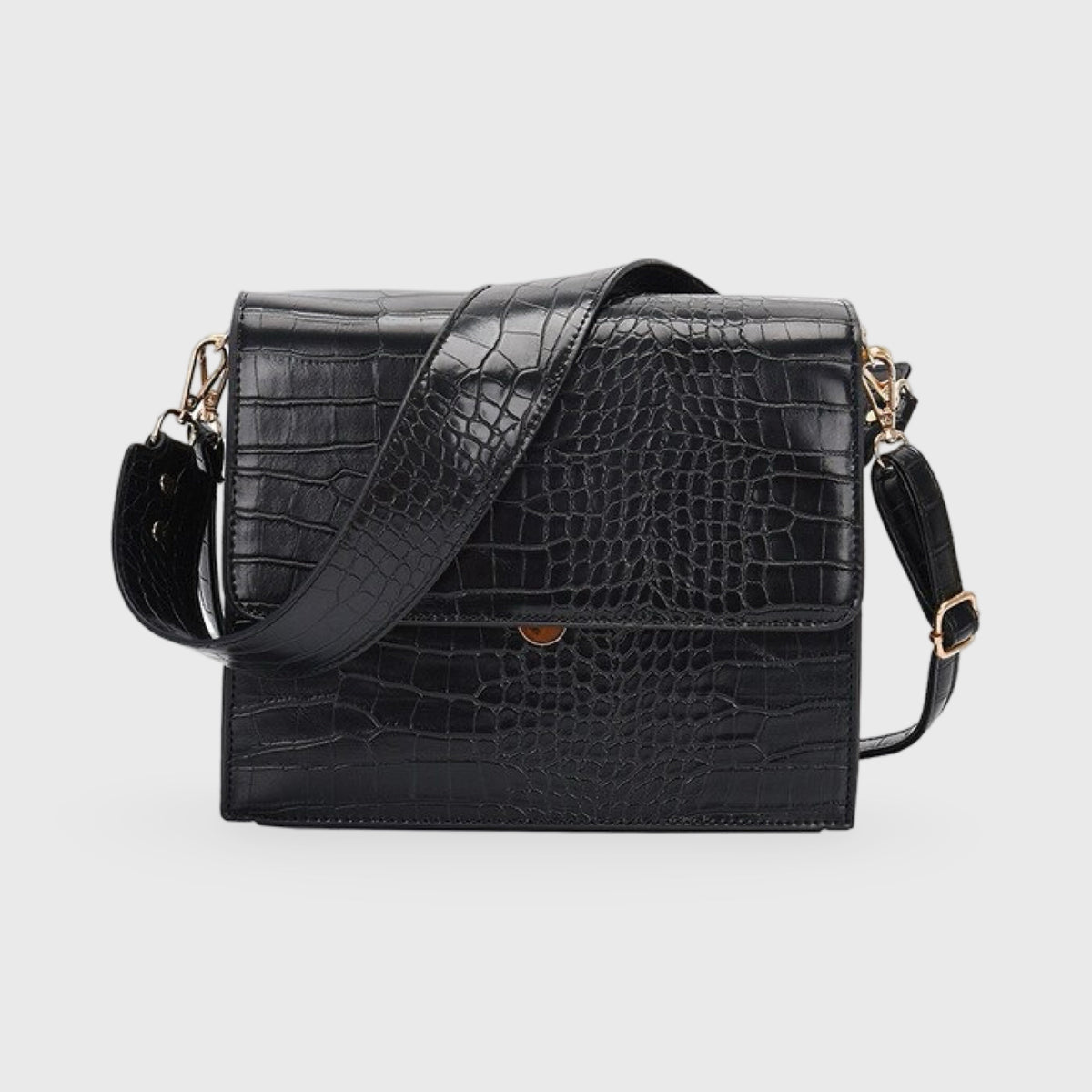 Sac bandoulière Croco Bureau noir vu de côté