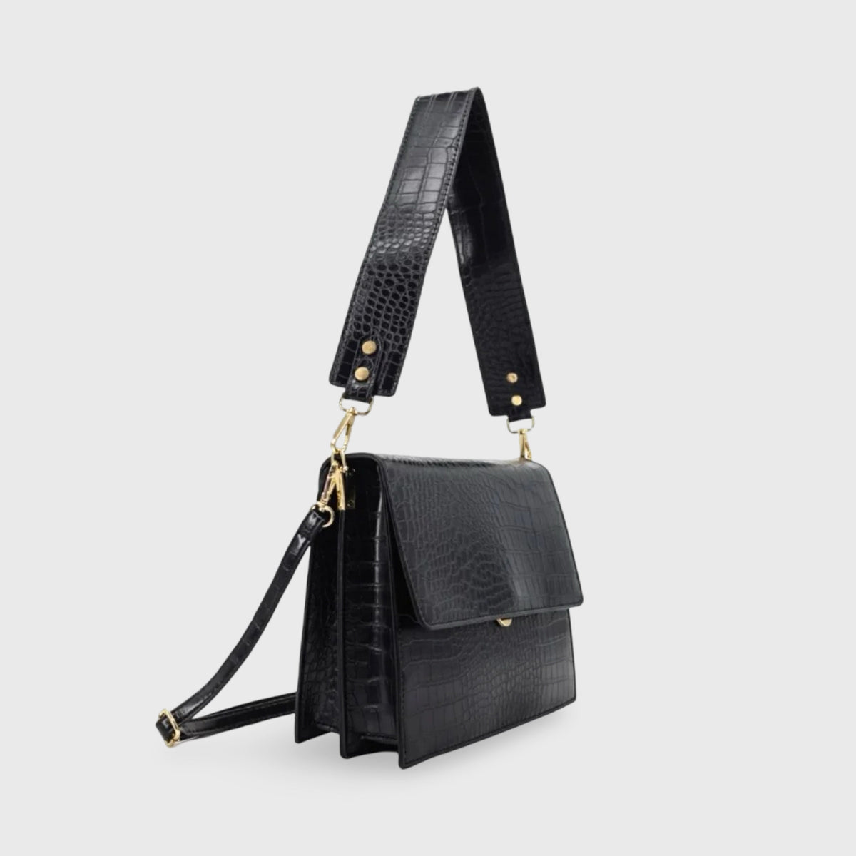 Sac bandoulière Croco Bureau noir, photo détail