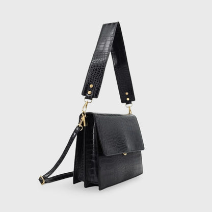 Sac bandoulière Croco Bureau noir, photo détail