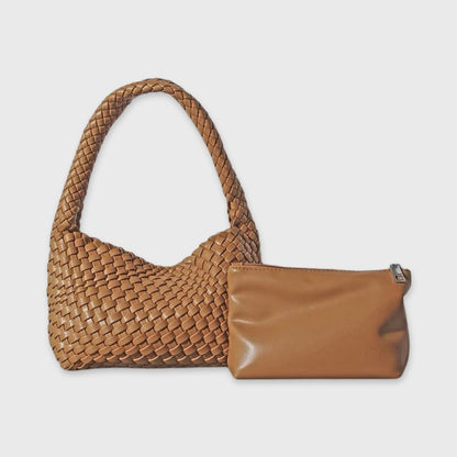 Sac porté épaule Tressé cognac vu de face