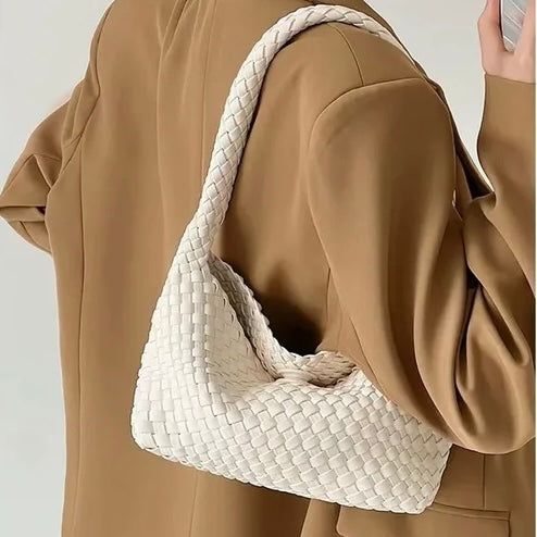 Sac porté épaule Tressé blanc vu de côté