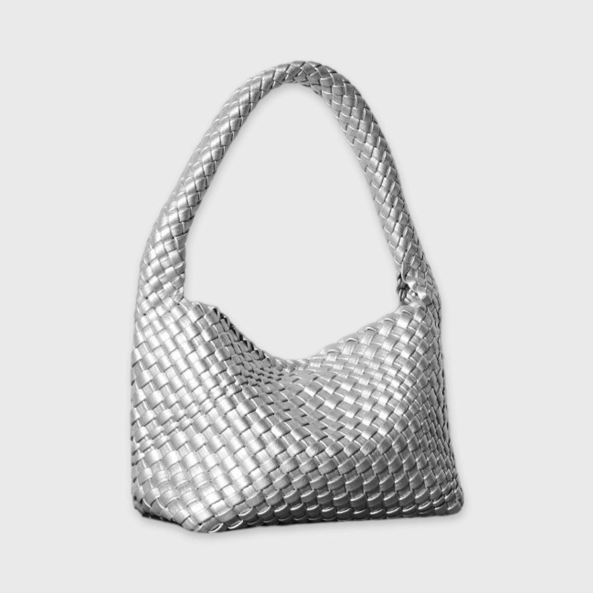 Sac porté épaule Tressé argent vu de côté