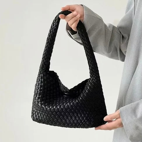 Sac porté épaule Tressé noir vu de côté