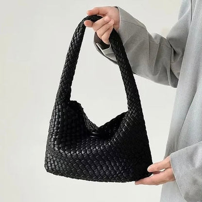 Sac porté épaule Tressé noir vu de côté